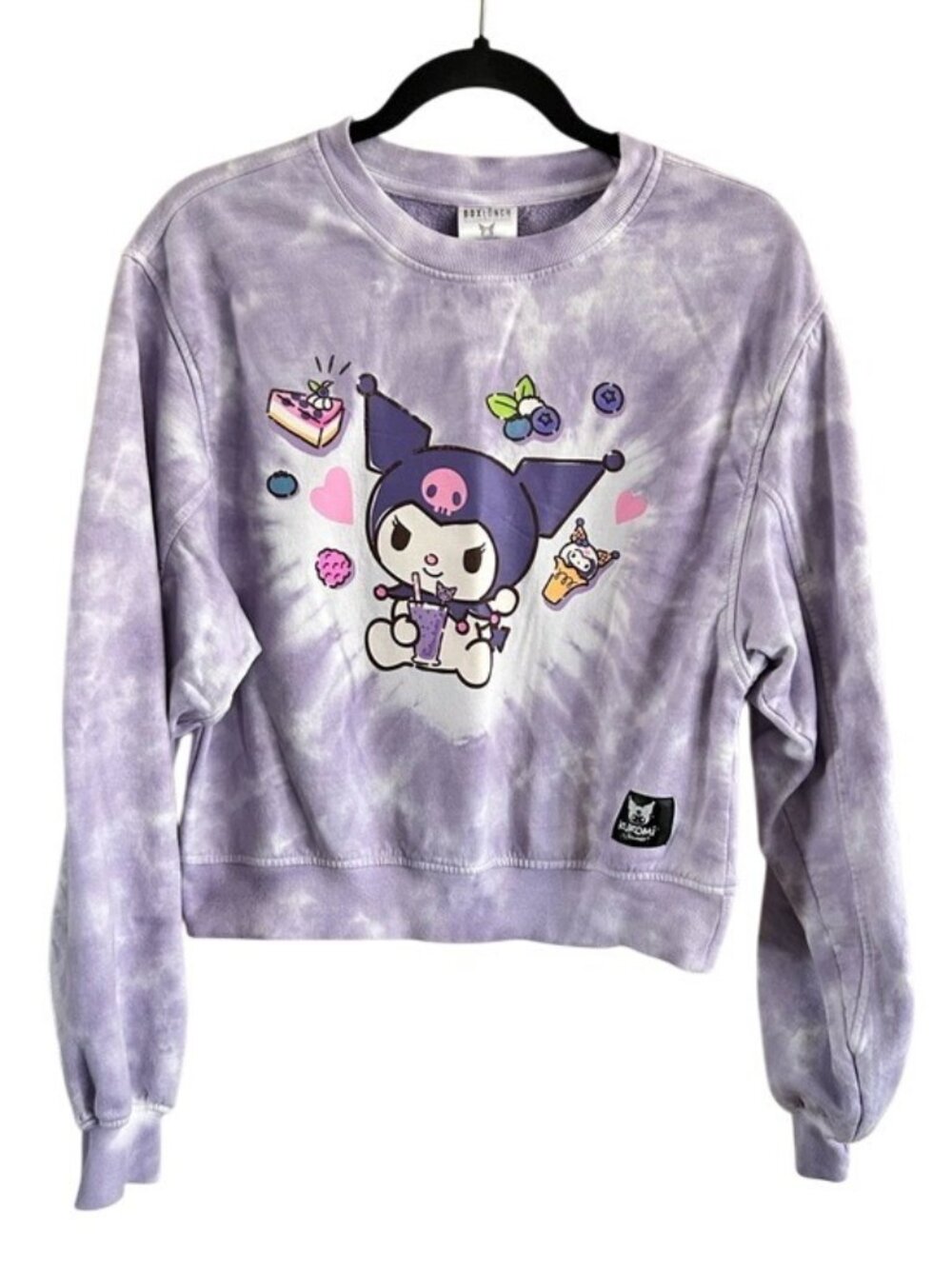 Kuromi Sanrio Box Lunch Lavender Tie-Dye Cropped Sweatshirt Baggy Sz Small Crew